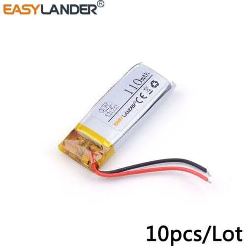 10pcs/Lot 521233 110mAH 3.7v lithium Li ion polymer rechargeable battery General Remote control / two-way remote control GPS DVR