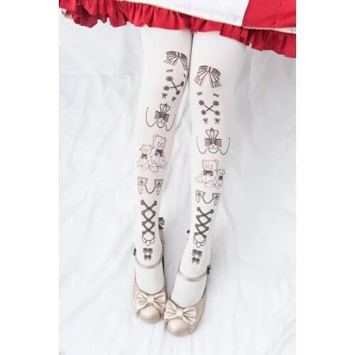 120D velvet lolita girls printed velvet stockings sweet brown bear like your sweet