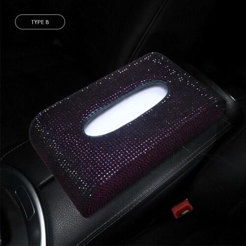 1x Diamond Pasted Leather Car Tissue Box Bling Bling Luxury Women Car Paper Towels Cover Case for Home Office Styling Use