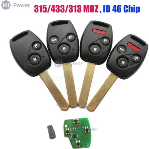 2 3 Buttons Key Remote Car Key Shell 315/433/313.8 For Honda HLIK-1T Accord Element Pilot CR-V HR-V Fit City Jazz Odyssey
