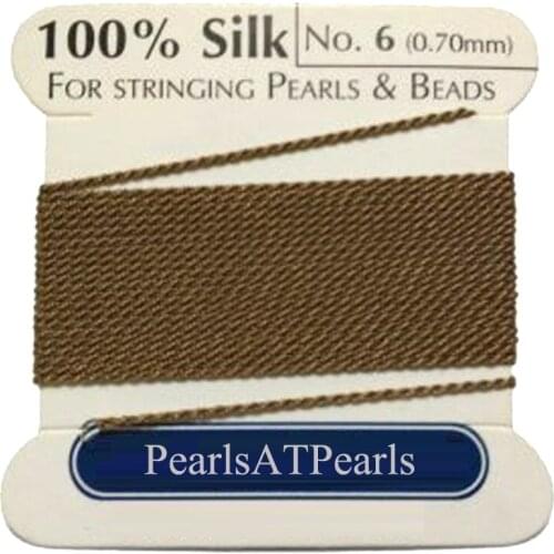 2M Long 0.7mm in Diameter Beige 100% Natural Silk Beading Cord with Needle Attached