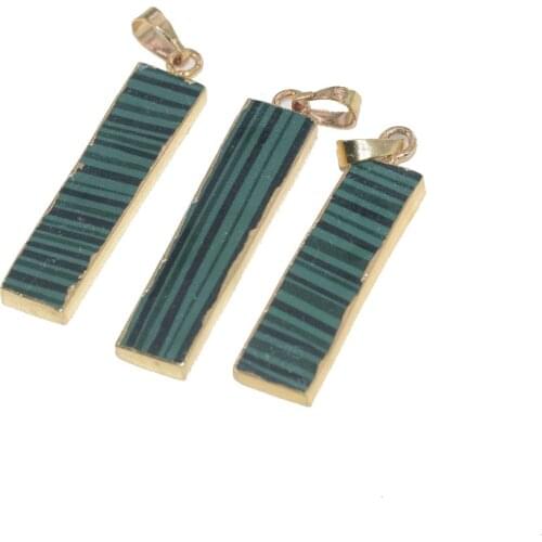 2021 Fashion Jewelry Green stone pendant for male natural malachite Long rectangle gold bezel gem stones mens accessory witcher