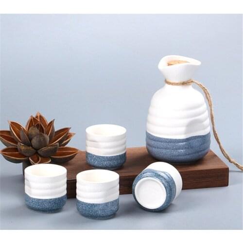 5Pcs Ceramic Sake Set Japanese Wine Set Vintage Wine Bottle Flagon Liquor Spirits Drinkware Cups Bar Set For Home party Gift