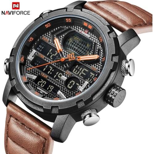 The New NAVIFORCE Watch Men Top Luxury Brand Digital Analog Sport Wristwatch Waterproof Military Genuine Leather Male Clock9160