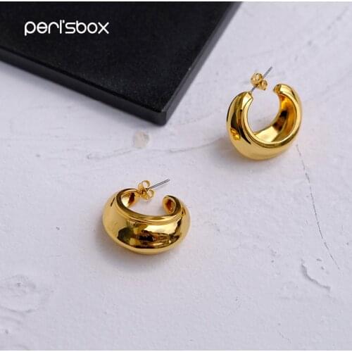 CHUANGU Chic Gold Color Small Open Hoop Earrings for Women Statement Geometrical Earrings Minimalist Metal Brass Earrings 2019