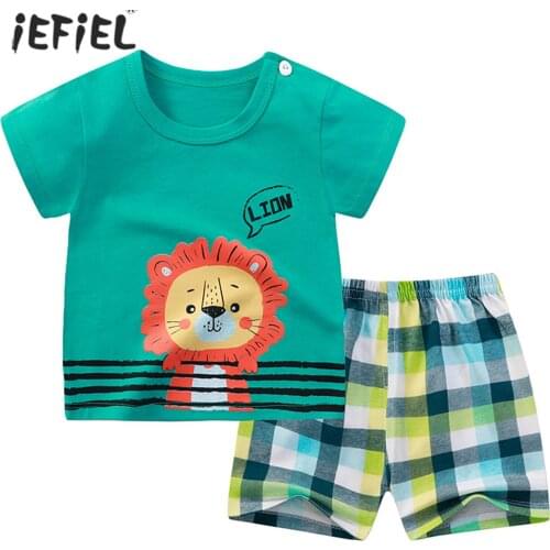 Kids Casual Sport Clothes Boy Girl Cartoon Cotton Outfit Baby Summer Tees Suits Children Clothing T-shirt+Shorts 1 2 3 4 5 Year