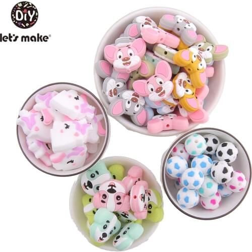Lets Make 100pc Silicone Cartoon Teether For Infant Baby Toys Rattle DIY Nursing Necklace Silicone Beads Tiny Rod Baby Teether