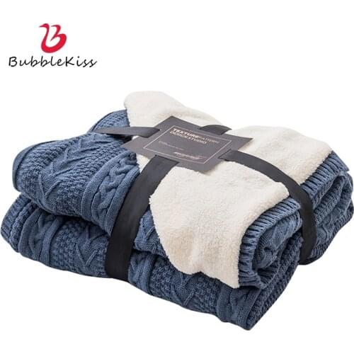 Bubble Kiss 2020 Double-Sided Plus Fleece Blanket Solid Color Knitted Blanket For Beds Soft Warm Home Air Conditioning Blanket