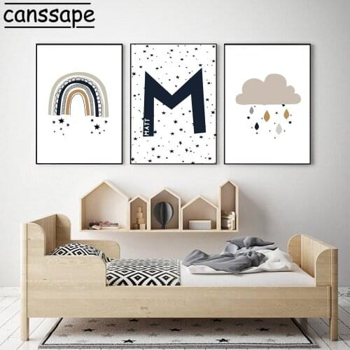 Custom Name Canvas Painting Nursery Wall Print Rainbow Cloud Paintings Stars Raindrop Art Prints Nordic Posters Boys Room Decor