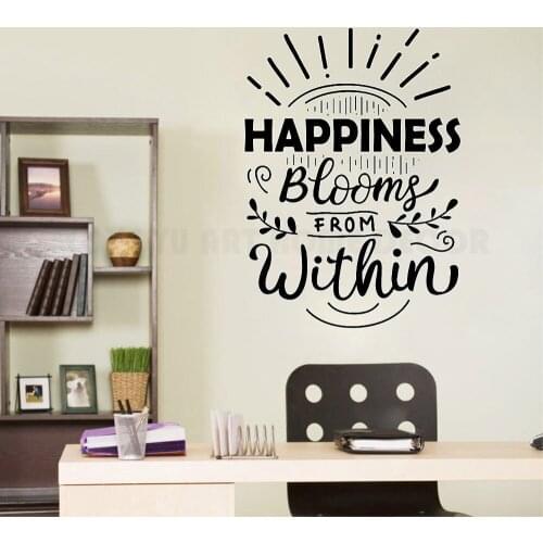 Beautiful Design Happiness Blooms from Within Quote Decal Sticker Wall Vinyl Decor Living Room Bedroom Art Vibes Decoration Y170