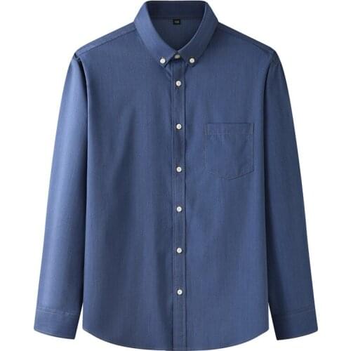 Plus Size Men Denim Long-sleeved Shirt 2021 Spring and Autumn New Solid Color Business Casual Shirt Male Four Seasons Brand Top