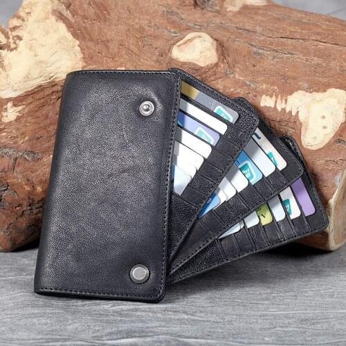 Mens genuine leather black super multi-card card holder womens new first layer leather daily card holder credit card case