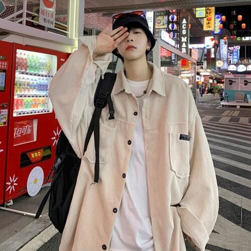 2021 Mens Corduroy Casual Long Sleeve Shirts Streetwear Hip Hop Tops Camisa Masculina Fashion Clothes Oversized Coats M-2XL
