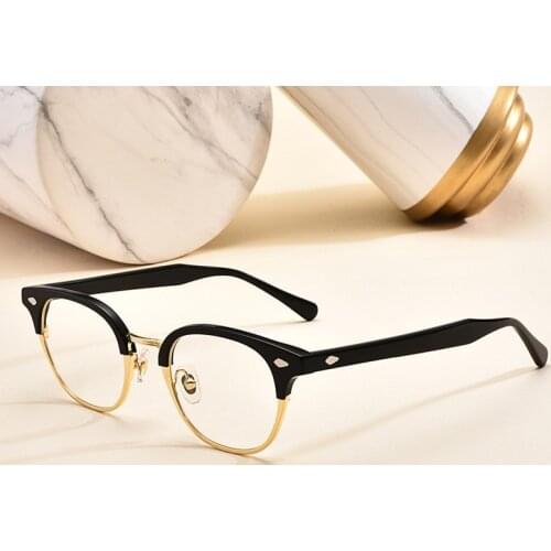 Top Grade Quality Handmade Glasses Frame Classic Square Acetate for Men Women Semi Rimless Eyeglasses Optical Prescription gafas