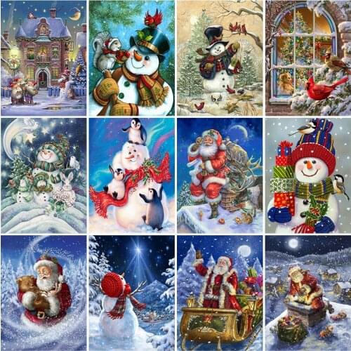 DIY Snowman 5D Diamond Painting Full Round Drill Rhinestone Cartoon Christmas Cards Santa Claus Mosaic Cross Stitch Kits