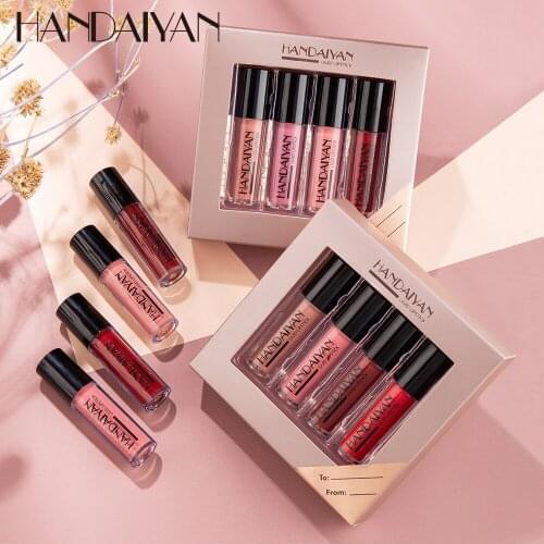 HANDAIYAN Matte Liquid Lipstick Kit 4 Colors/box Women Makeup Set Matt Lipstick Lips Make up Cosmetics Tint Lip Gloss Waterproof