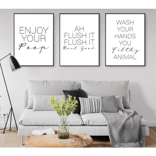 Bathroom Canvas Painting Funny Funny Rules Sign Nordic Black White Poster Prints Toilet Humour Pictures Bathroom Home Decor