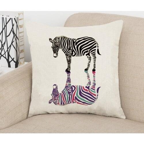 Pillow Cover Sofa Embrace Pillow Case Cartoon Animal Deer Giraffe Zebra Dog Cat Cushion Cover Cotton Linen Decorative