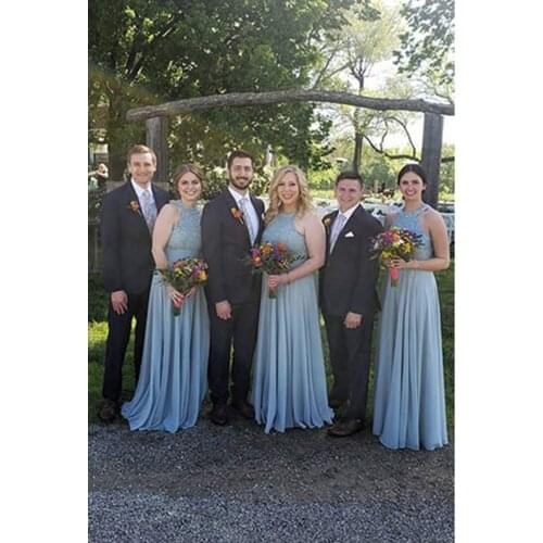 Custom Halter Neck Bow Tie Bridesmaid Dresses Cheap Chiffon Wedding Party Dresses Robe Demoiselle D'honneur