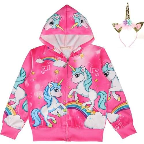 New Children girls Moana unicornio zipper cardigan Coat Cartoon unicorn Hooded Jacket For Boys Girl Kids hoodie with Headband