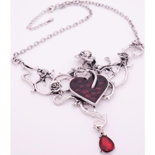 Victorian Gothic Punk Necklace Red Rhinestone Choker for Halloween Evening Party