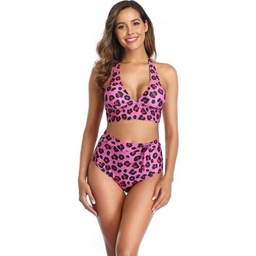 Sexy Leopard Bikini Sets Deep V Neck Bathing Suit Women 21 Summer Purple Red Swimwear Elegent High Waist Swimsuit Female CX1595