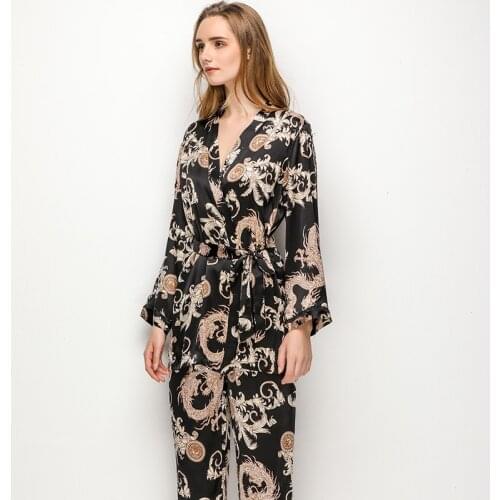 100% Real Silk Pajamas For Women Long Suit Two-Piece PJ Set Pyjama Femme Luxury Brand Silk Sleepwear Pijimas
