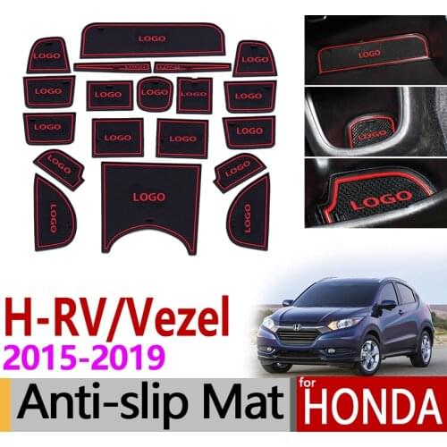 For Honda HRV Vezel 2015~2019 Anti-Slip Rubber Cup Mats Door Groove Mat HRV H RV 2016 2017 2018 Accessories Stickers Car Styling