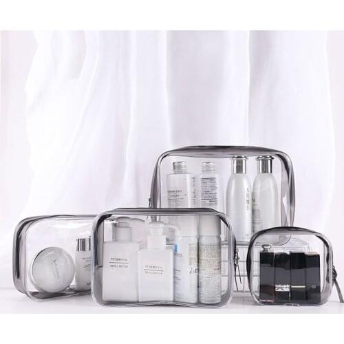 4 Size Transpaent PVC Makeup Storage Bag Portable Transparent Plastic Pouch Handbag Cosmetic Toiletry Organizer Travel Bag