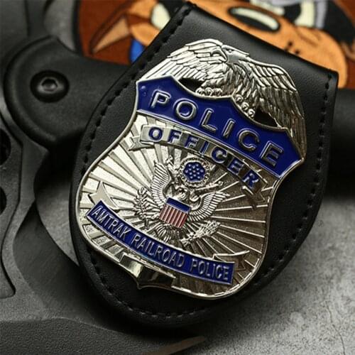 Movie Prop Amtrak Railroad Officer Copper Badge Pin With Leather Holder Replica