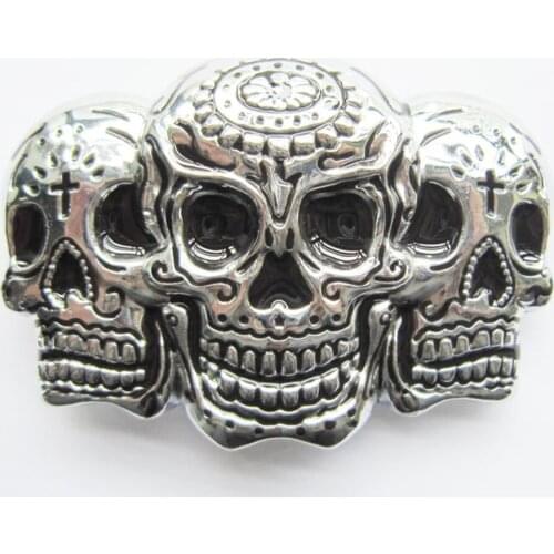 Retail Distribute 3 Tattoo Skulls Belt Buckle BUCKLE-SK025 Free Shipping