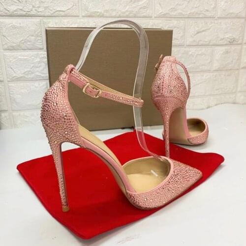 Sexy lady Casual Designer fashion women shoes pointy toe stiletto stripper High heel pink crystal Rhinestone Prom Evening Shoes
