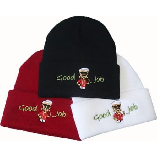 Good Job Embroidery Beanie Cotton Winter Knitted Hat Keep Warm Skullies Hip Hop Cap Men Women Ski