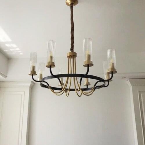 Modern American light luxury full copper chandelier after modern new Chinese style living room dining room bedroom study glass