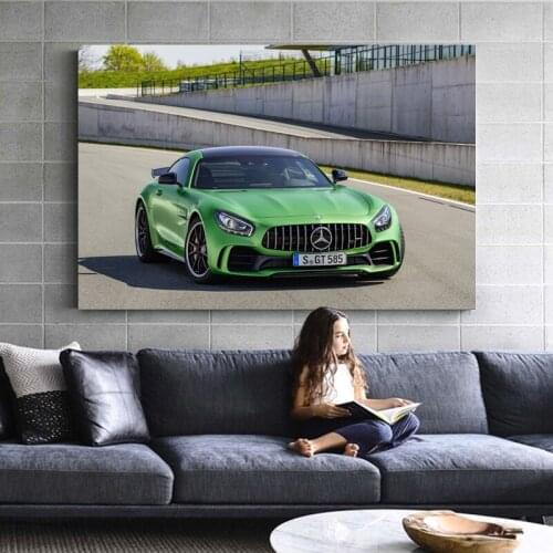 Supercar Green A M G GT Sportscar Vehicle Wallpaper Posters Fabric Canvas Print Paintings Wall Art for Living Room Decor
