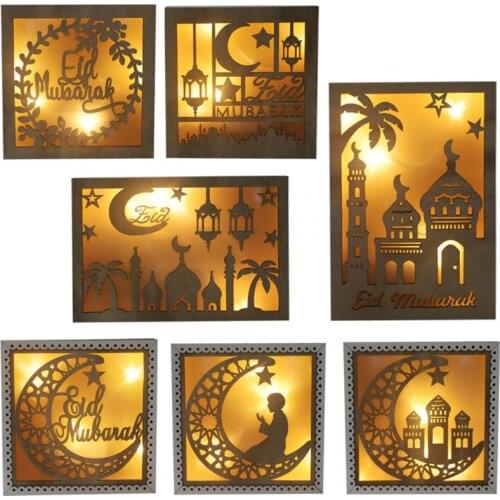 Led Light Ramadan Deco Moon Star Eid Mubarak Decoration Wooden Ornament Islamic Muslim Eid for Home Party Decoration Crafts