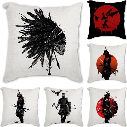 Japanese style ink warrior Pattern Decorative Cushions Pillowcase Polyester Cushion Cover Throw Pillow Sofa Decor Pillowcover