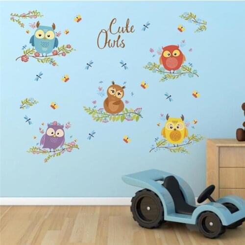 Funny owls on a branch wall decals bedroom nursery home decorations cartoon animals wall stickers pvc mural art diy wallpaper