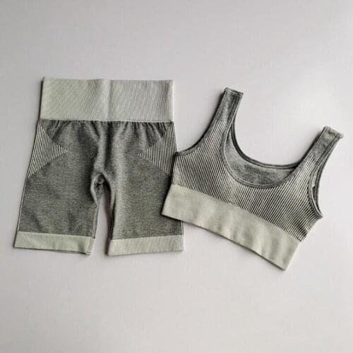 2020 New 2 PCS Women Summer Seamless yoga set Fitness Sports Suits GYM Clothing Yoga bra+High Waist shorts Workout Pants