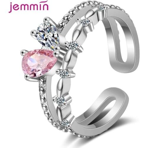 New Design Retro Resizable Rings Two Color Crystal Genuine 925 Sterling Silver Rings For Women Fashion Wedding Jewelry Gift