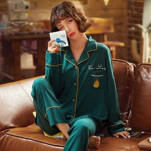 Winter Ladies Pajamas Set Cotton Turn-down Collar Casual Sleepwear Cardigan Nightwear Long Sleeve Loungewear women