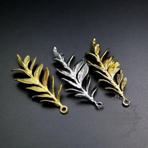 13x43mm raw brass,gold,silver color tree leaf pendant charm DIY supplies findings 1850286
