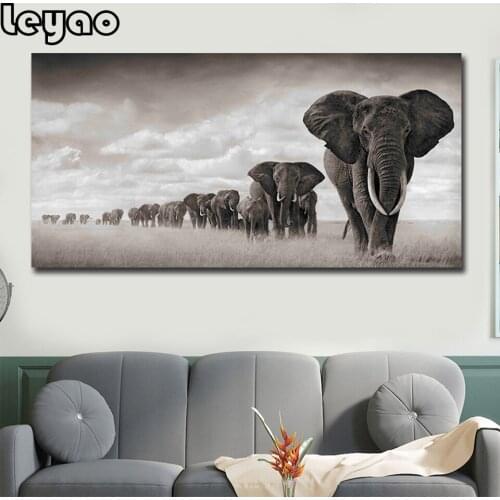 5d diamond painting Elephant herd pattern diy full square drill diamond embroidery round diamond mosaic DIY rhinestone painting