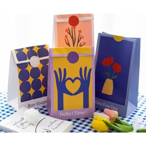6pcs/set Oil Painting Style Paper Gift Bags With Stickers Wedding Decoration Cookies Candy Packaging Bag Birthday Party Decor
