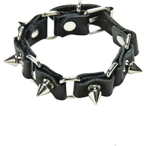 1Pc Cool Wolf Tooth Bangle Cuff Bracelet Fashion Gothic Metal Cone Stud Spikes Rivet Leather Wristband Men Punk Style