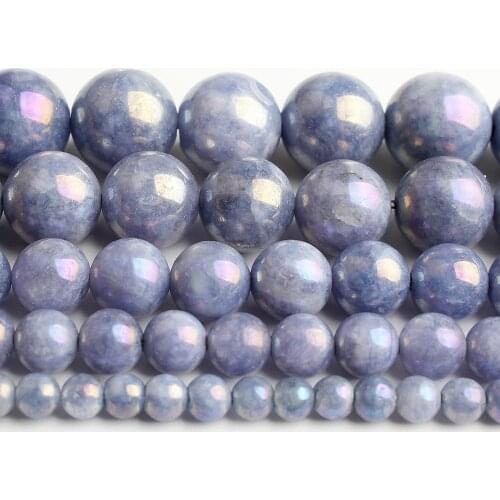 4/6/8/10/12mm Natural Dark Blue Electroplated Angelite Stone Beads For Fashion Jewellery Making DIY Bracelet 15 Inch