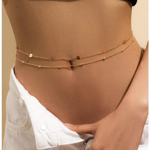 Sexy Vintage Aesthetic Belly Chain Thin Beads Link Body Chain Waist Chain Belt Y2K Streetwear Summer Women Fashion Body Jewelry