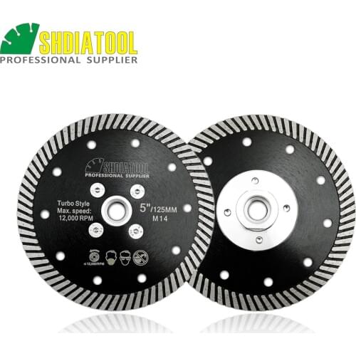 SHDIATOOL M14 Flange Dia 125mm/5inch Diamond Hot Pressed Narrow Turbo Blade Cutting Disc For Granite Marble Concrete Masonry