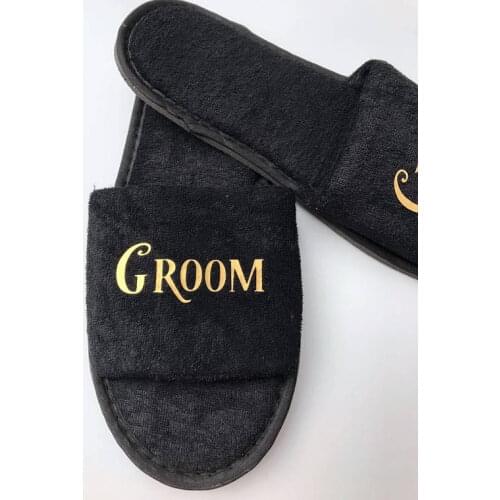 Custom black wedding honeymoon bride groom spa slippers day groomsman bridesman hen night Bachelorette party favors gifts