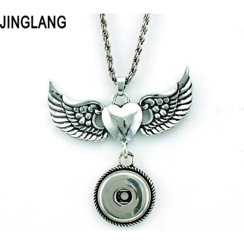 JINGLANG Fashion Heart Wing Dangle 18mm Snap Buttons Interchangeable Charms Pendant Necklaces For Men Jewelry Free Shipping